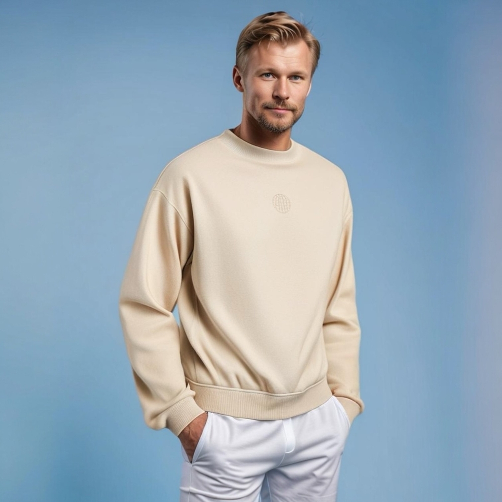 Ninth Hall Fundamentals Men's Cream Crewneck Sweatshirt S Organic Cotton VG